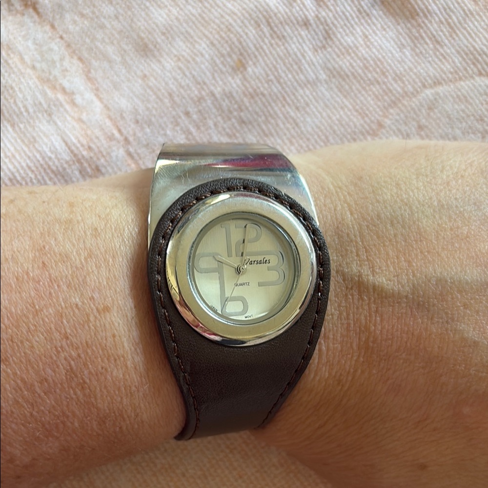 Silver and Brown Watch with Silver Accent